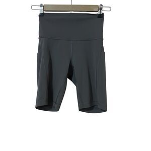 Lululemon Womens Size 4 Green Workout Gym Biker Shorts Pockets